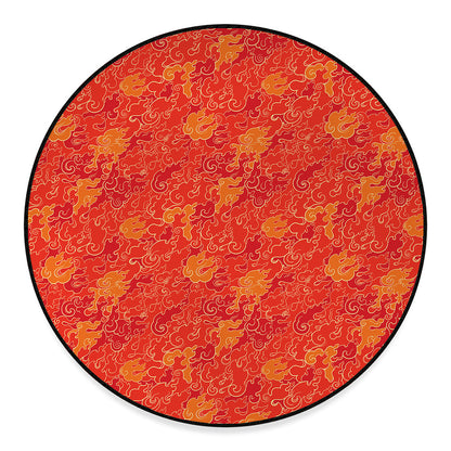 Burning Japanese Flame Pattern Print Round Floor Mat