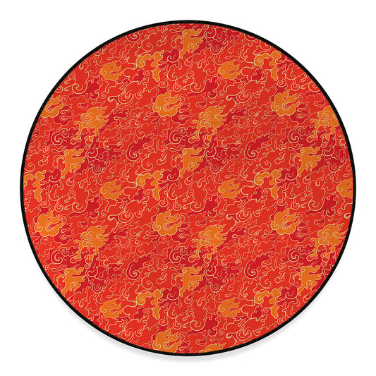 Burning Japanese Flame Pattern Print Round Floor Mat