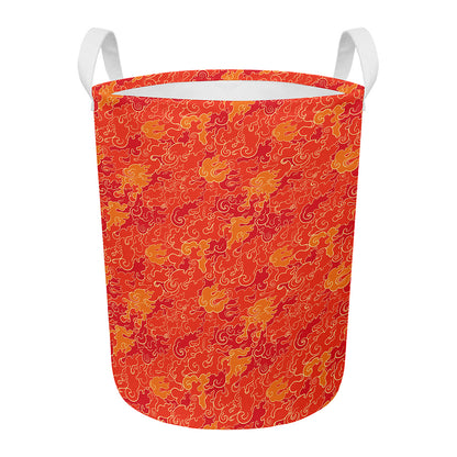Burning Japanese Flame Pattern Print Round Laundry Basket