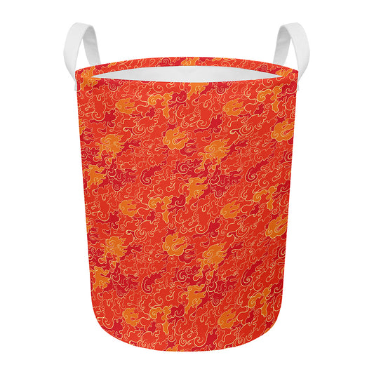 Burning Japanese Flame Pattern Print Round Laundry Basket