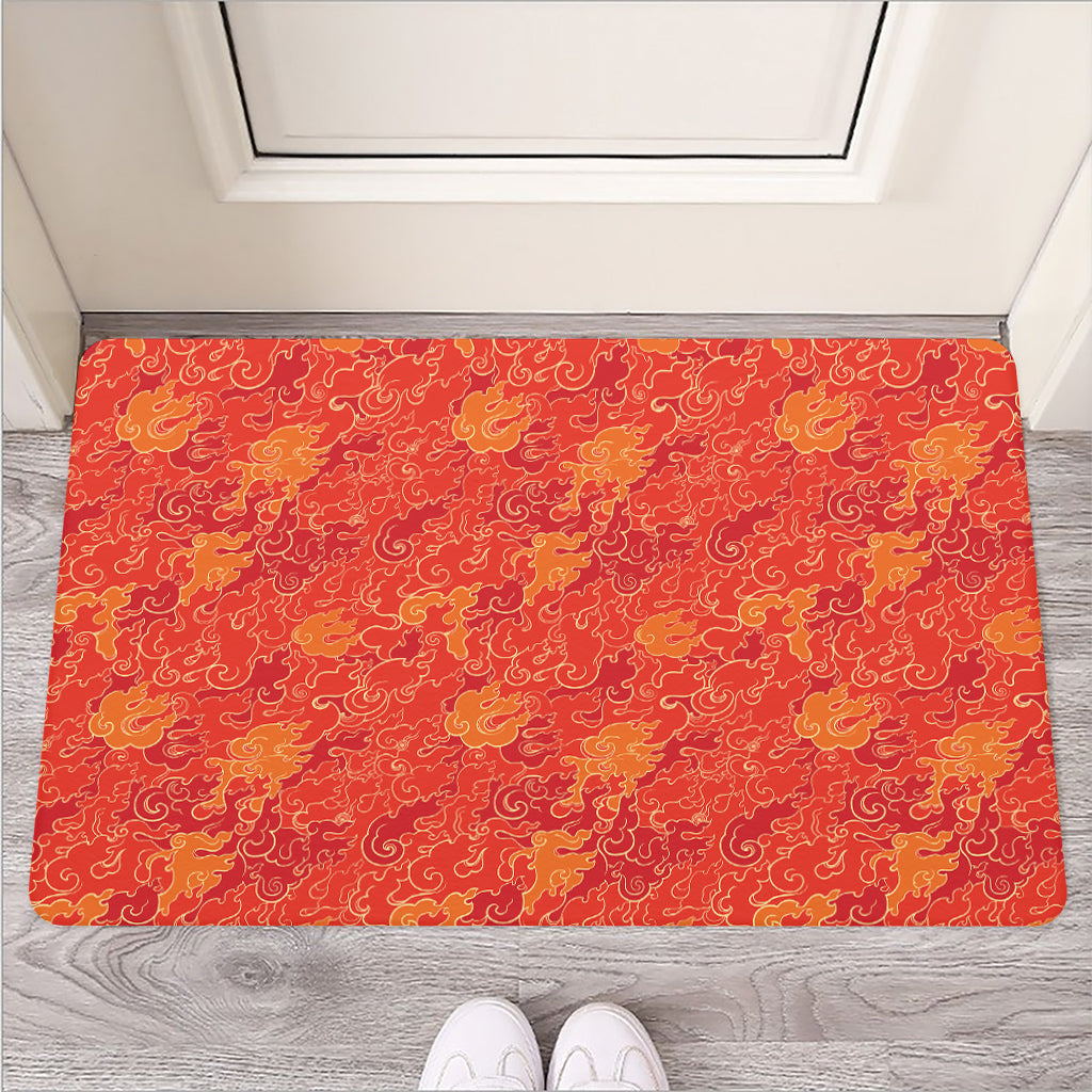 Burning Japanese Flame Pattern Print Rubber Doormat