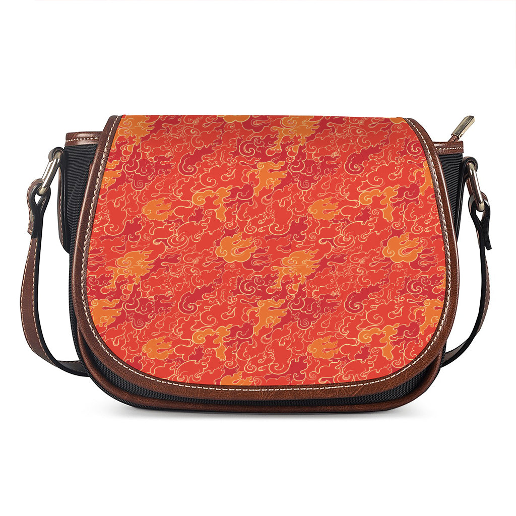 Burning Japanese Flame Pattern Print Saddle Bag