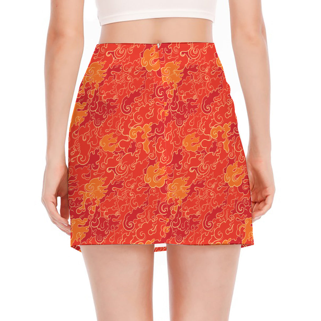 Burning Japanese Flame Pattern Print Side Slit Mini Skirt