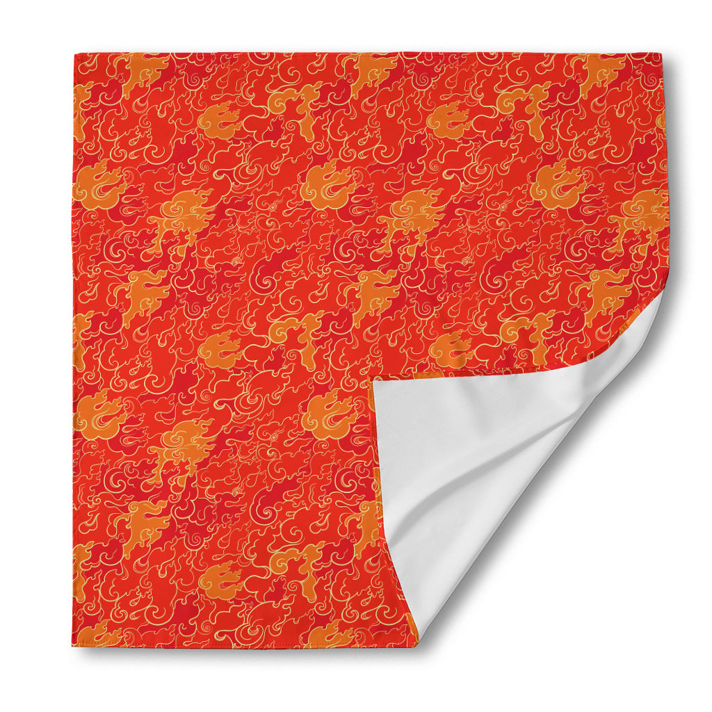 Burning Japanese Flame Pattern Print Silk Bandana