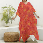 Burning Japanese Flame Pattern Print Silk V-Neck Kaftan Dress