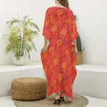 Burning Japanese Flame Pattern Print Silk V-Neck Kaftan Dress