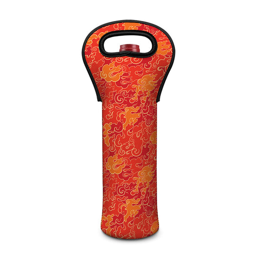 Burning Japanese Flame Pattern Print Single Neoprene Wine Tote