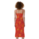 Burning Japanese Flame Pattern Print Slim Fit Midi Cami Dress