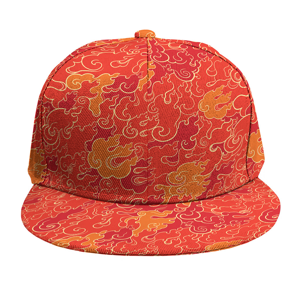 Burning Japanese Flame Pattern Print Snapback Cap
