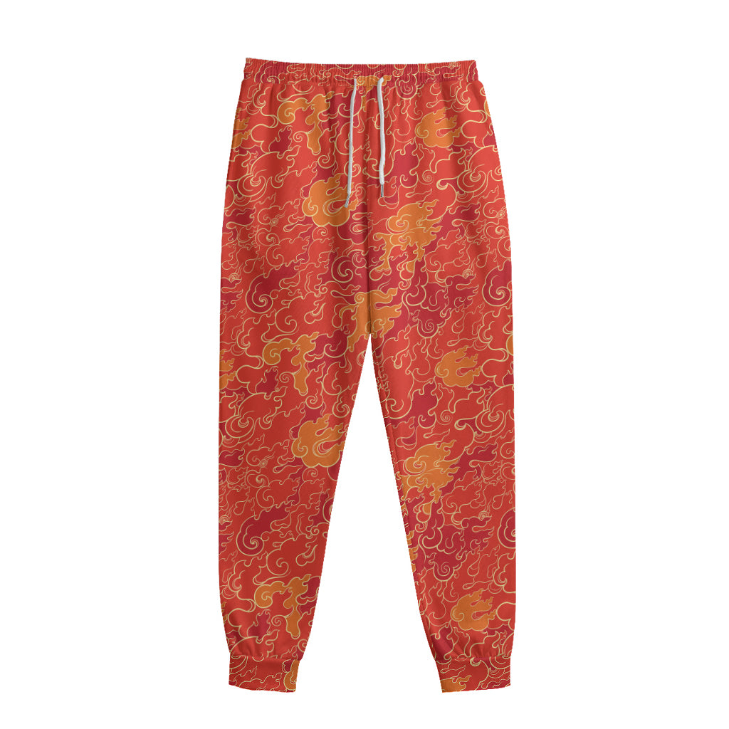 Burning Japanese Flame Pattern Print Sweatpants