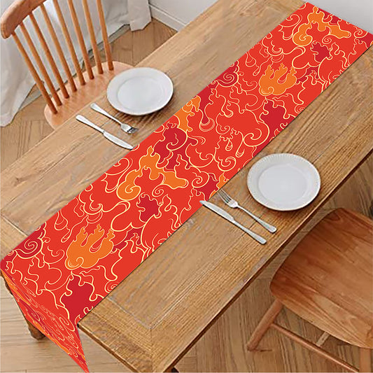 Burning Japanese Flame Pattern Print Table Runner