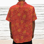 Burning Japanese Flame Pattern Print Textured Short Sleeve Shirt