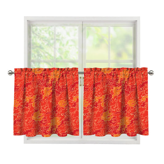 Burning Japanese Flame Pattern Print Tier Curtains