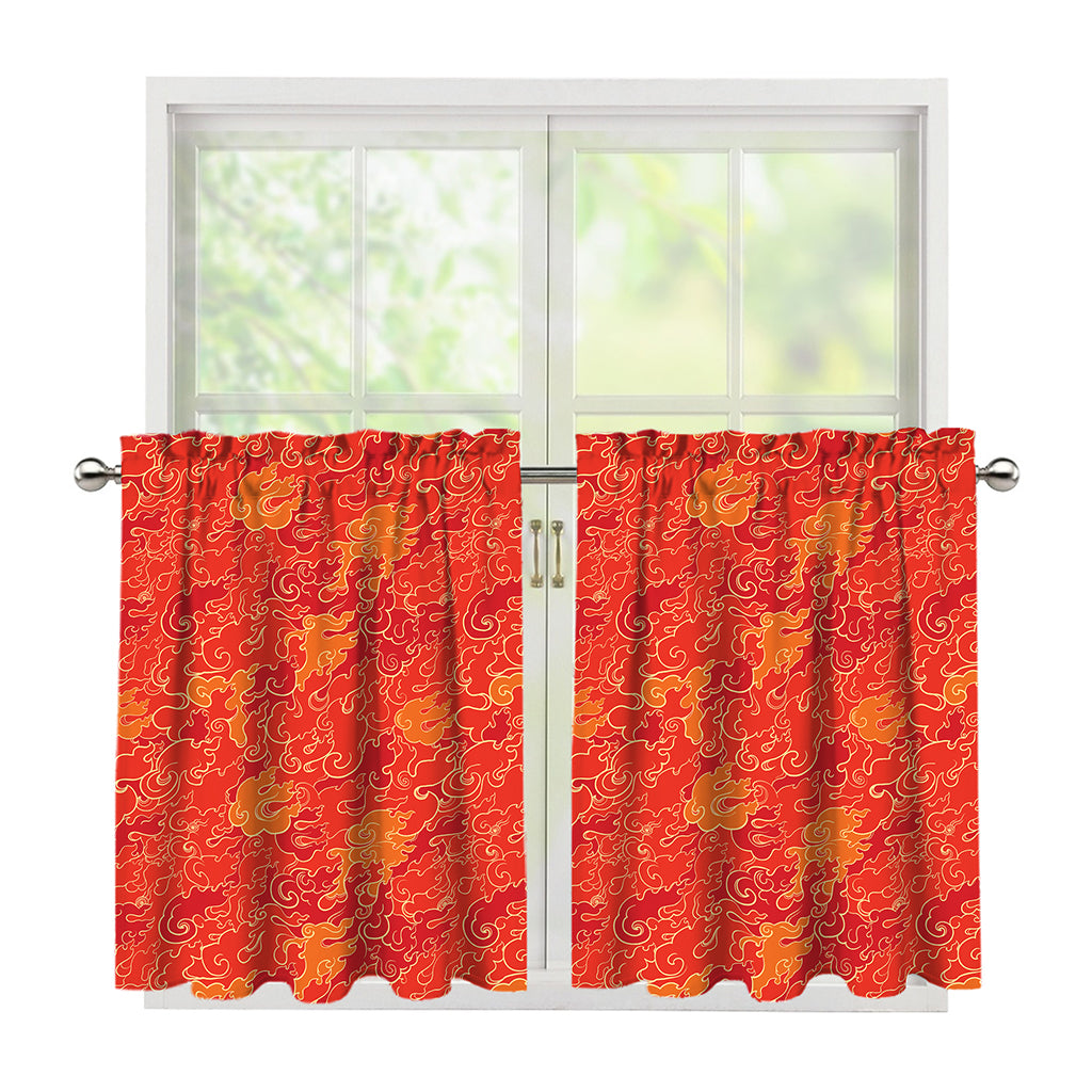 Burning Japanese Flame Pattern Print Tier Curtains