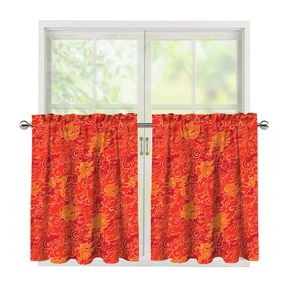 Burning Japanese Flame Pattern Print Tier Curtains