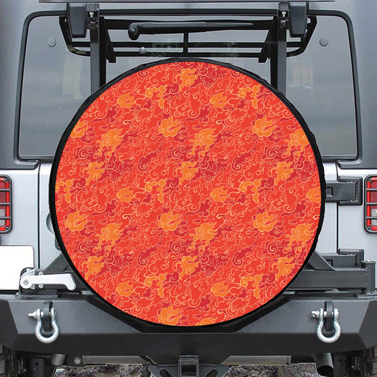 Burning Japanese Flame Pattern Print Tire Cover
