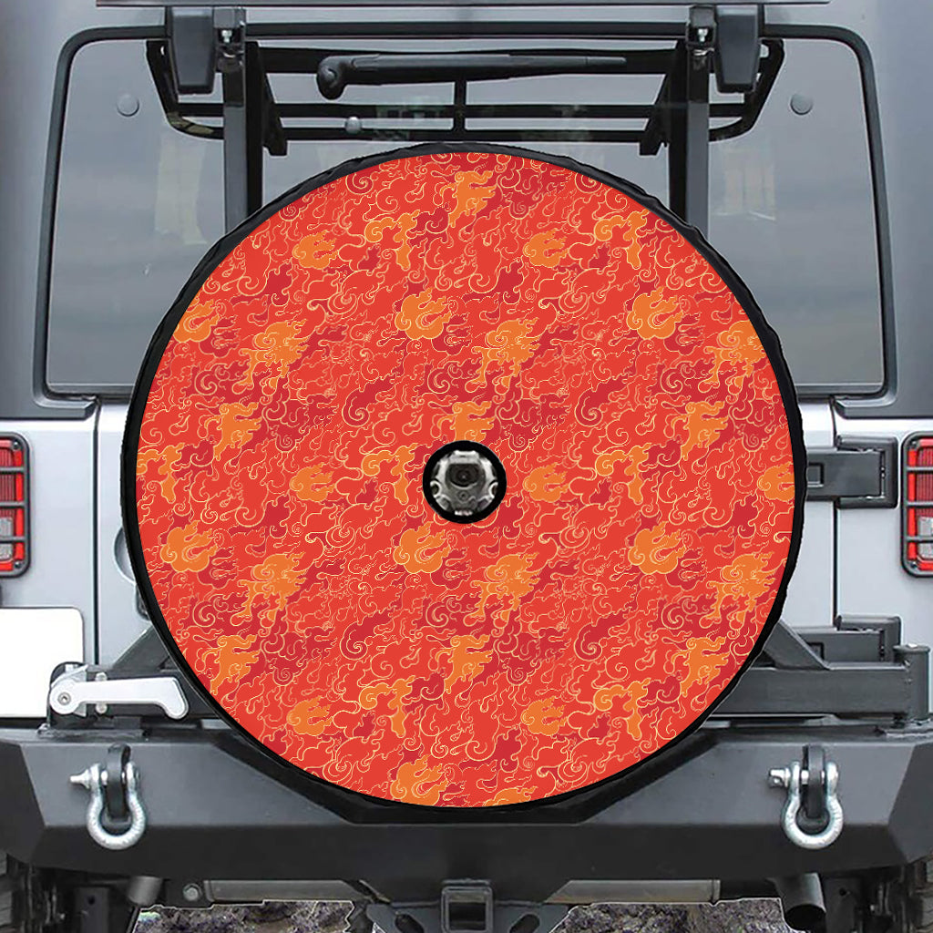 Burning Japanese Flame Pattern Print Tire Cover With Camera Hole