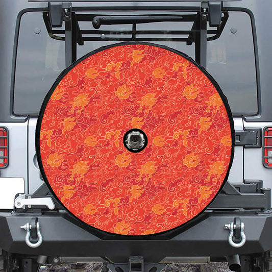 Burning Japanese Flame Pattern Print Tire Cover With Camera Hole