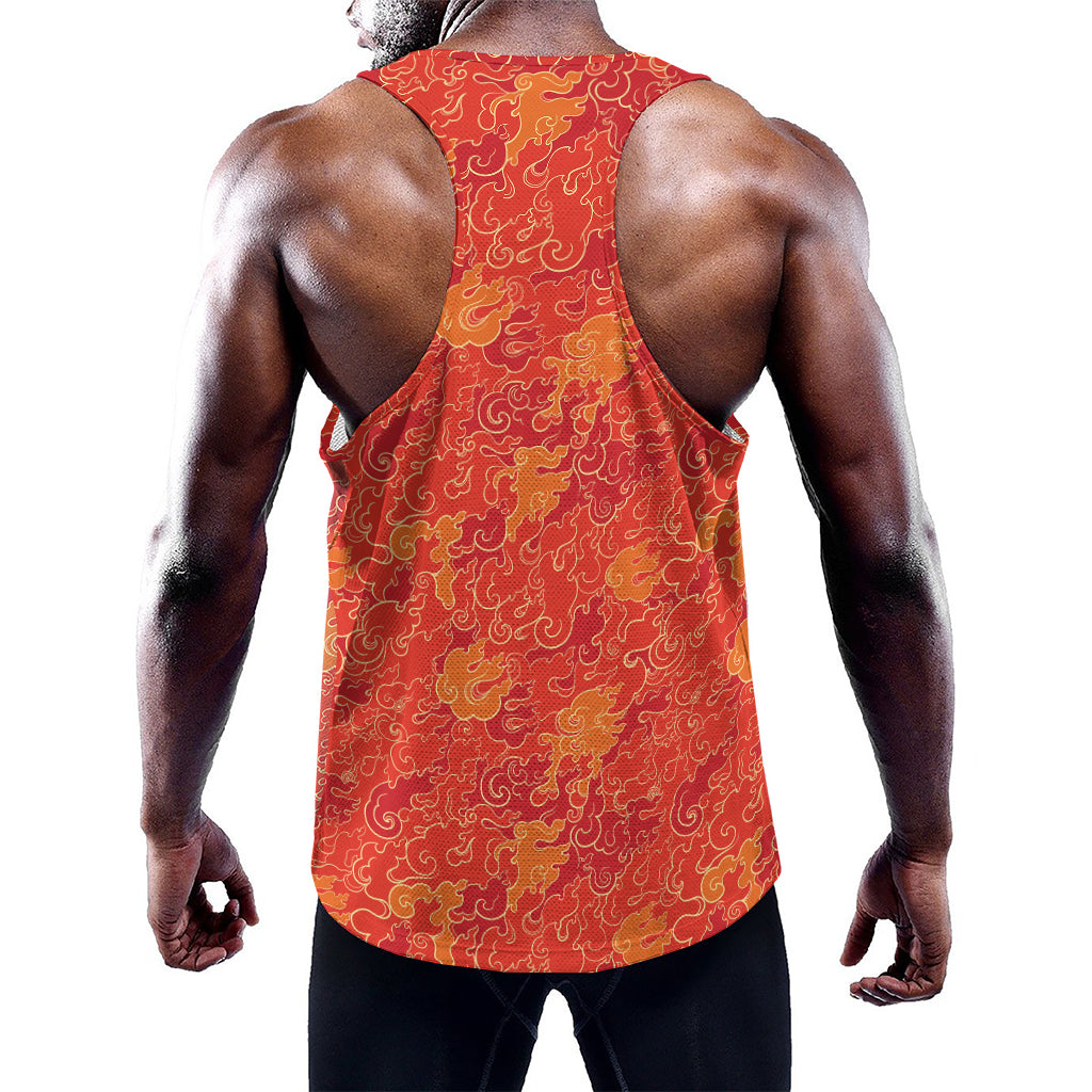 Burning Japanese Flame Pattern Print Training Tank Top