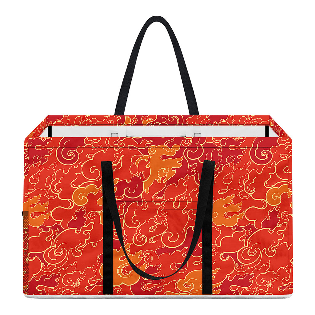 Burning Japanese Flame Pattern Print Utility Tote Bag