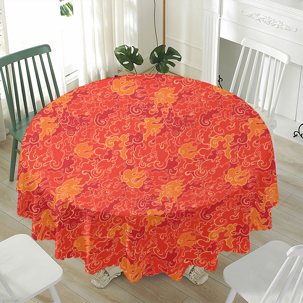 Burning Japanese Flame Pattern Print Waterproof Round Tablecloth