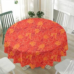 Burning Japanese Flame Pattern Print Waterproof Round Tablecloth