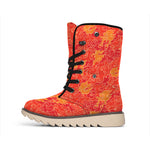 Burning Japanese Flame Pattern Print Winter Boots