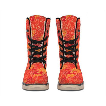 Burning Japanese Flame Pattern Print Winter Boots