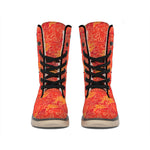 Burning Japanese Flame Pattern Print Winter Boots