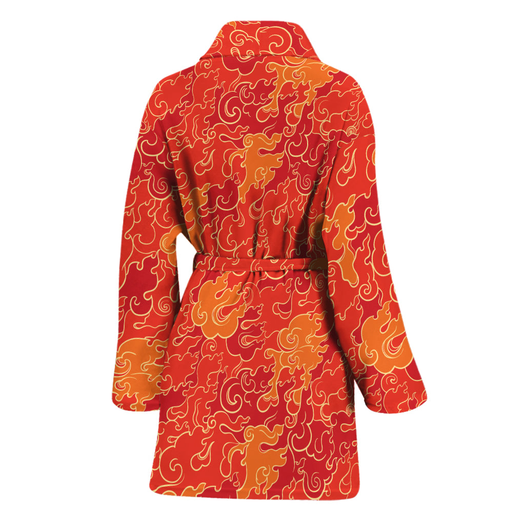 Burning Japanese Flame Pattern Print Women's Bathrobe