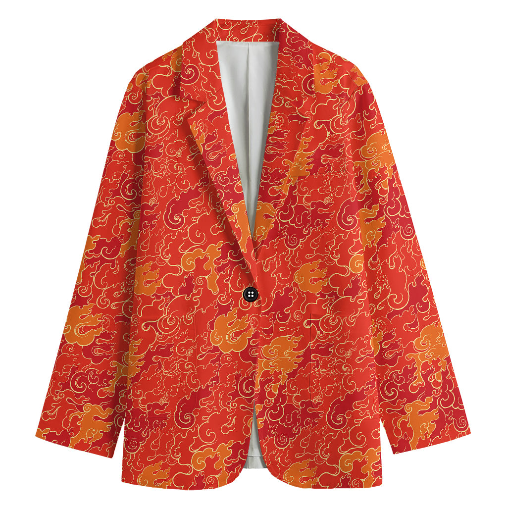 Burning Japanese Flame Pattern Print Women's Blazer