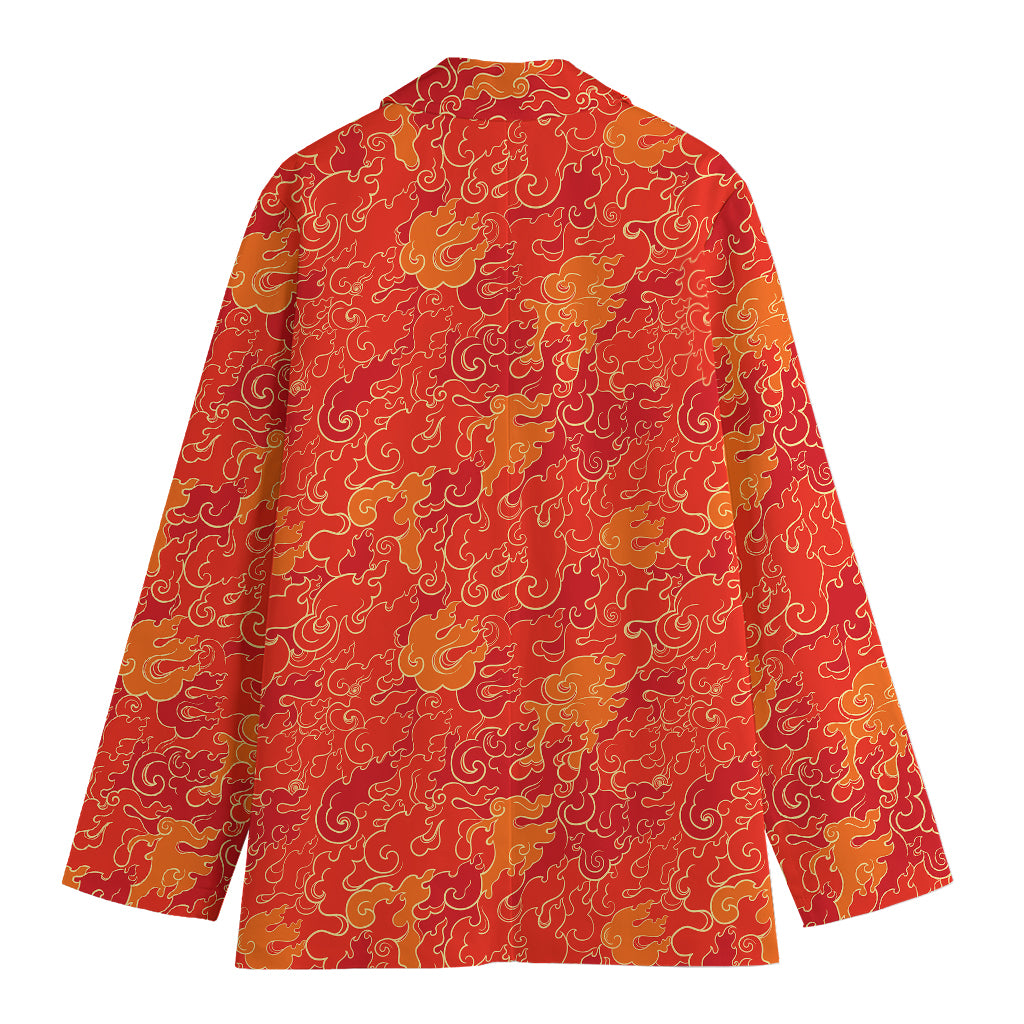 Burning Japanese Flame Pattern Print Women's Blazer