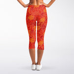 Burning Japanese Flame Pattern Print Women's Capri Leggings