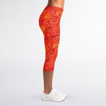 Burning Japanese Flame Pattern Print Women's Capri Leggings