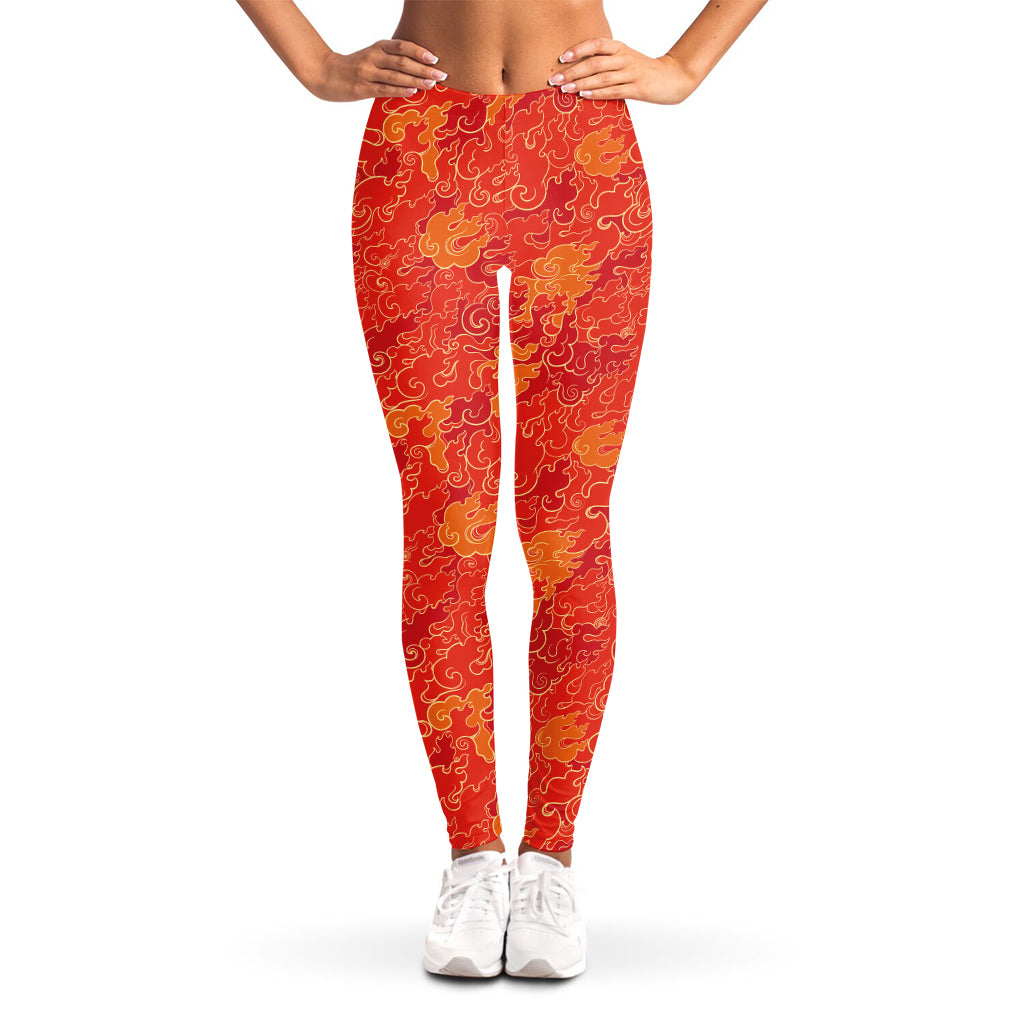 Burning Japanese Flame Pattern Print Women's Leggings