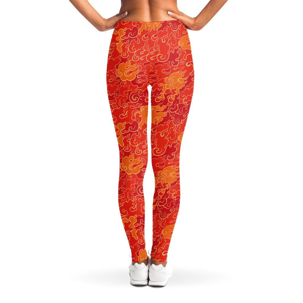 Burning Japanese Flame Pattern Print Women's Leggings