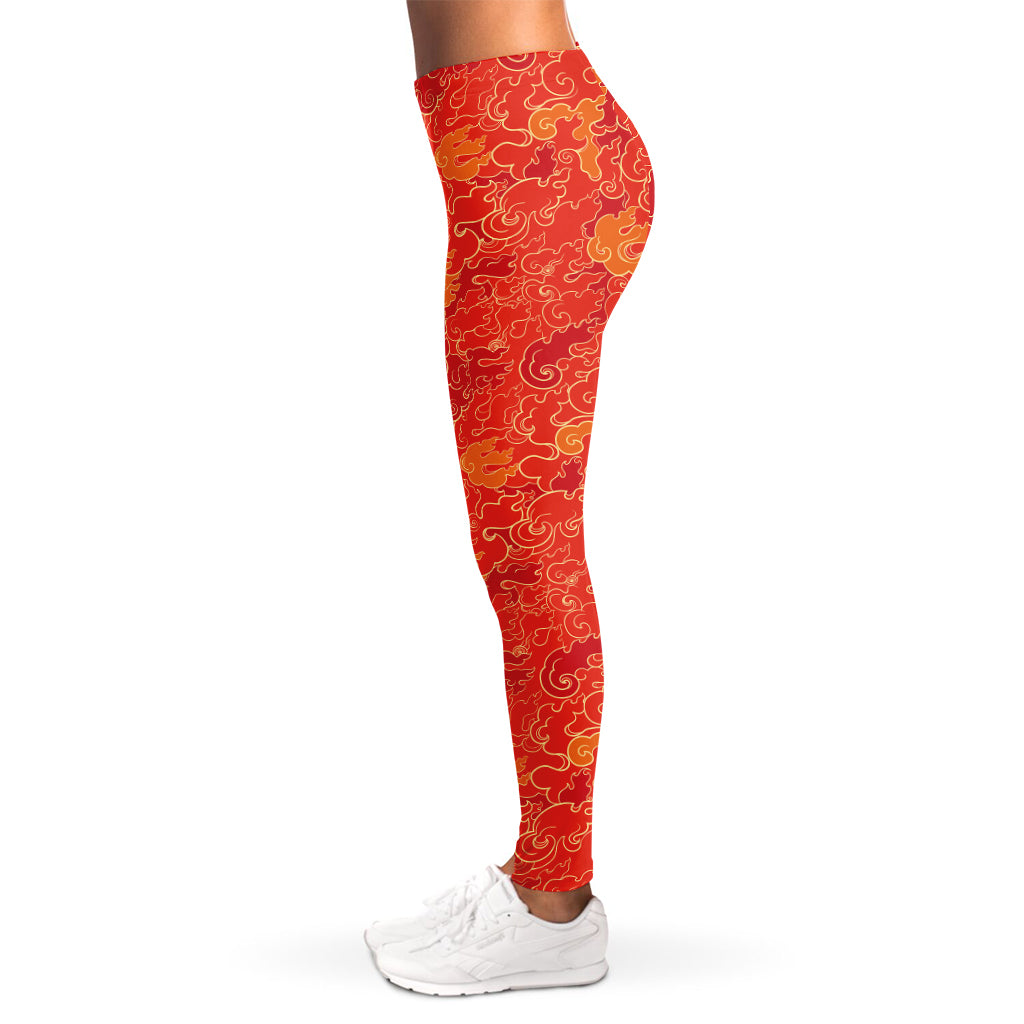 Burning Japanese Flame Pattern Print Women's Leggings