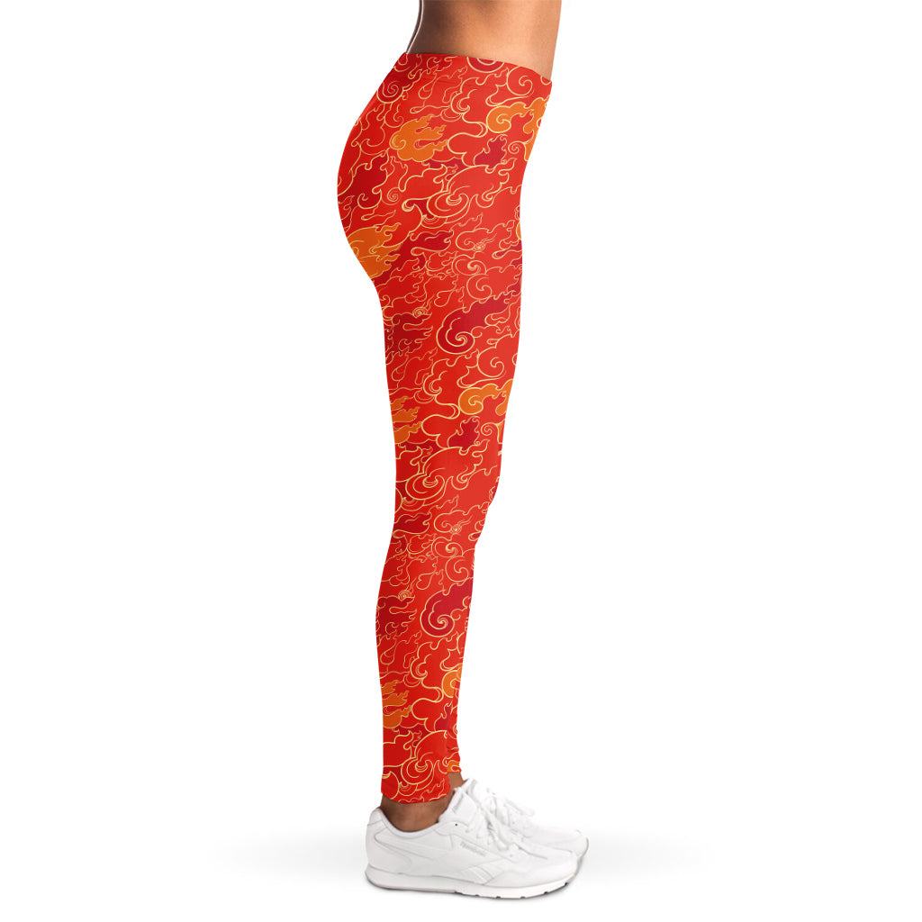 Burning Japanese Flame Pattern Print Women's Leggings