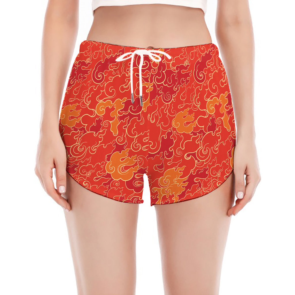 Burning Japanese Flame Pattern Print Women's Split Running Shorts