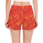 Burning Japanese Flame Pattern Print Women's Split Running Shorts