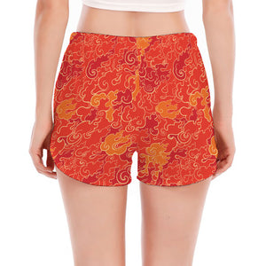 Burning Japanese Flame Pattern Print Women's Split Running Shorts