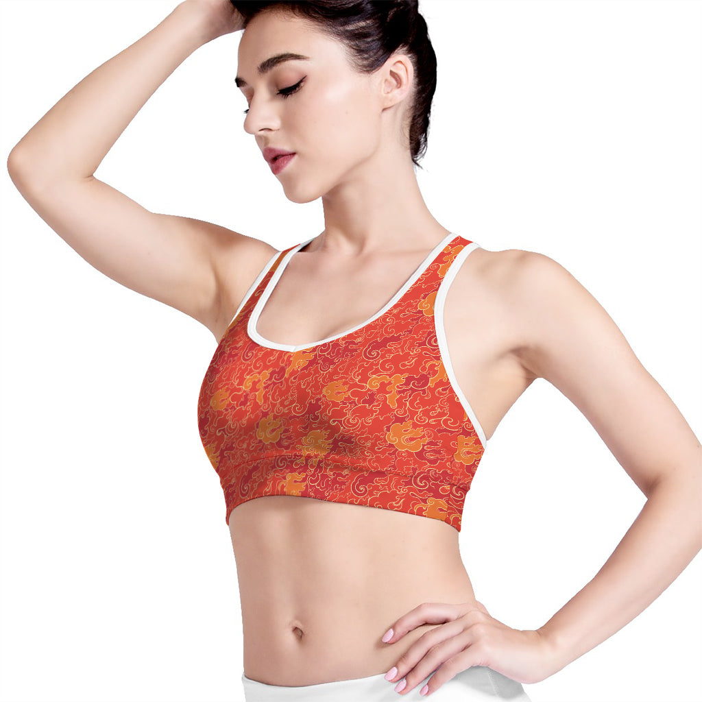 Burning Japanese Flame Pattern Print Women's Sports Bra