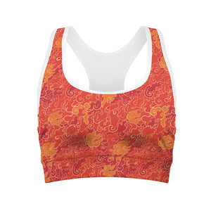 Burning Japanese Flame Pattern Print Women's Sports Bra