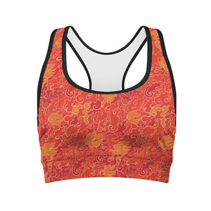 Burning Japanese Flame Pattern Print Women's Sports Bra