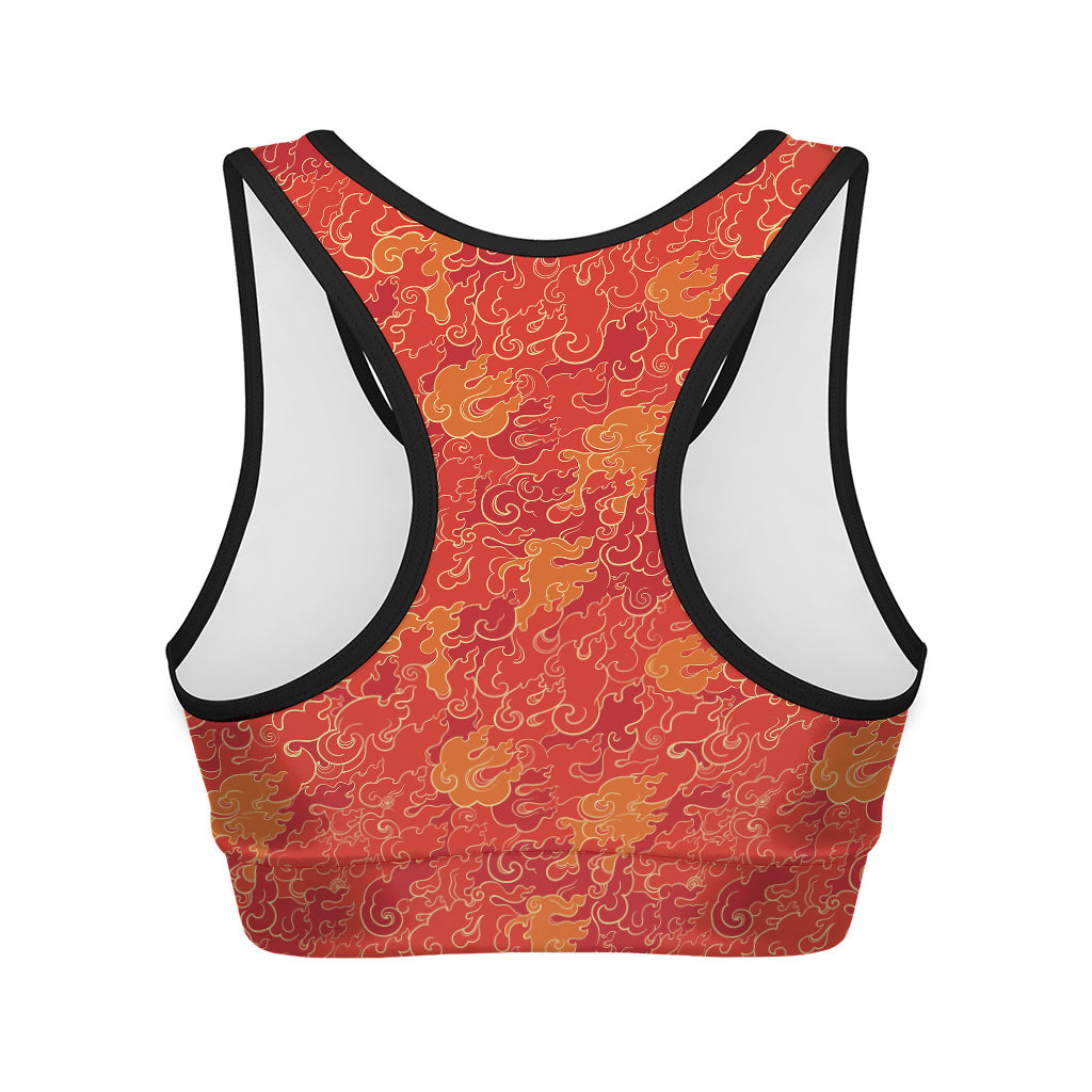 Burning Japanese Flame Pattern Print Women's Sports Bra