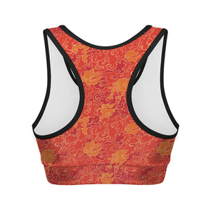 Burning Japanese Flame Pattern Print Women's Sports Bra