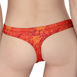 Burning Japanese Flame Pattern Print Women's Thong