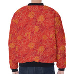 Burning Japanese Flame Pattern Print Zip Sleeve Bomber Jacket