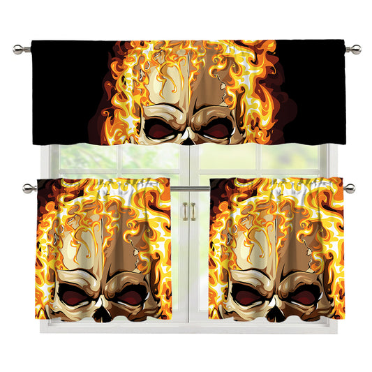 Burning Skull Print 3 Piece Kitchen Curtains