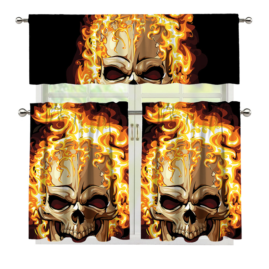 Burning Skull Print 3 Piece Kitchen Curtains